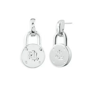 Lauren Ralph Lauren Silver Tone Logo Padlock Drop Earrings
